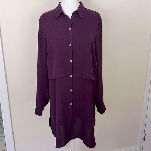 J.Jill M Deep Purple Plum Long Sleeve Button Front High Low Shirt Tunic - Picture 1 of 11